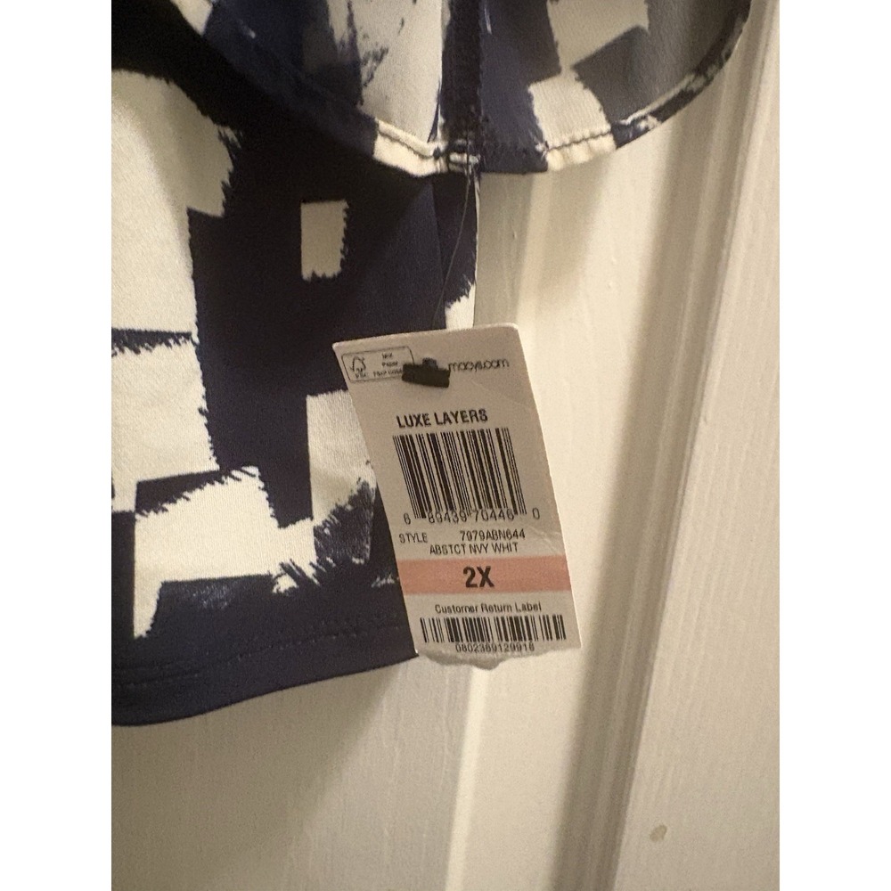 Alfani Women's 2X blouse Navy White Geometric Print NEW NWT - Picture 5 of 6